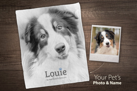 Custom Pet Photo Blanket (Black & White Painted Style)