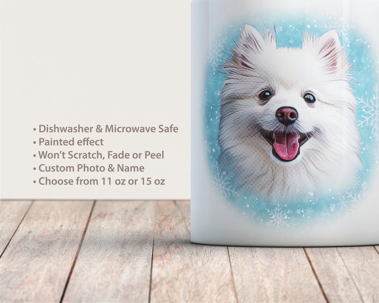 Custom Pet Photo Coffee Mug (Snowflakes)